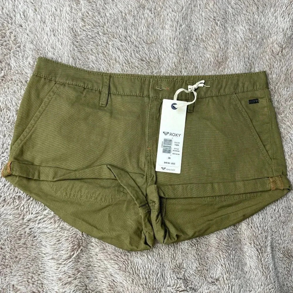 Roxy Shorts Womens Cheeky Chino Hot Pants Mid Rise Cuffed Green - Picture 13 of 16